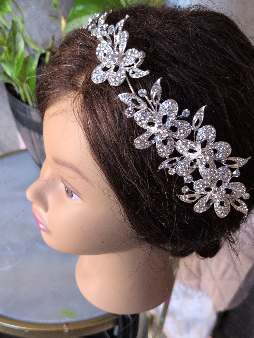 Silver Floral Crystal Hair Vine - Women Accessories